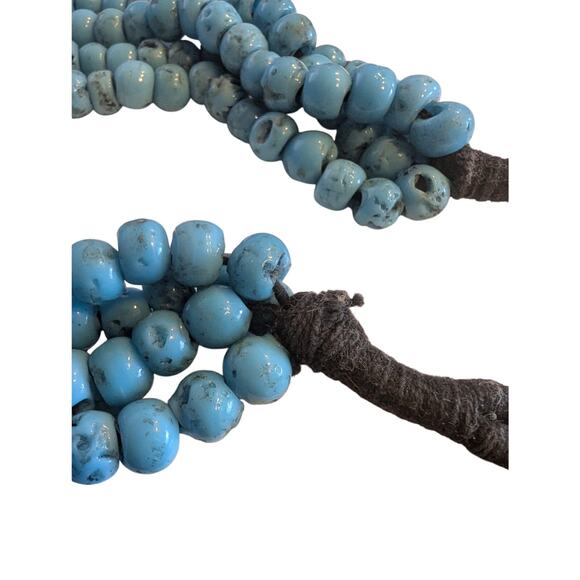 Vintage Four Strand Turquoise Glass African Trade Bead 22" Necklace - Picture 7 of 10